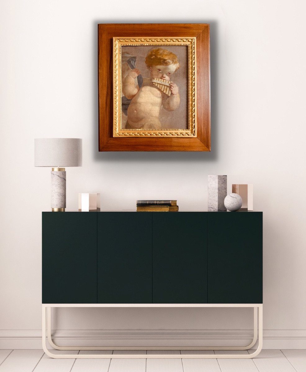 Putto jouant de la flûte de Pan, manière d'Antonio Zucchi (1726-1796)-photo-1