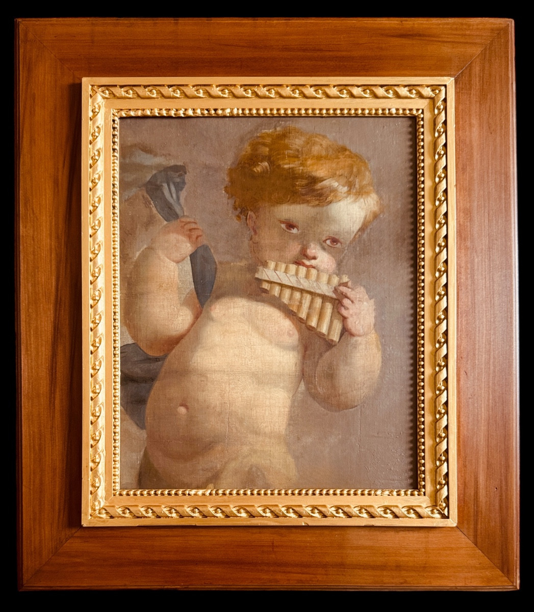 Putto jouant de la flûte de Pan, manière d'Antonio Zucchi (1726-1796)
