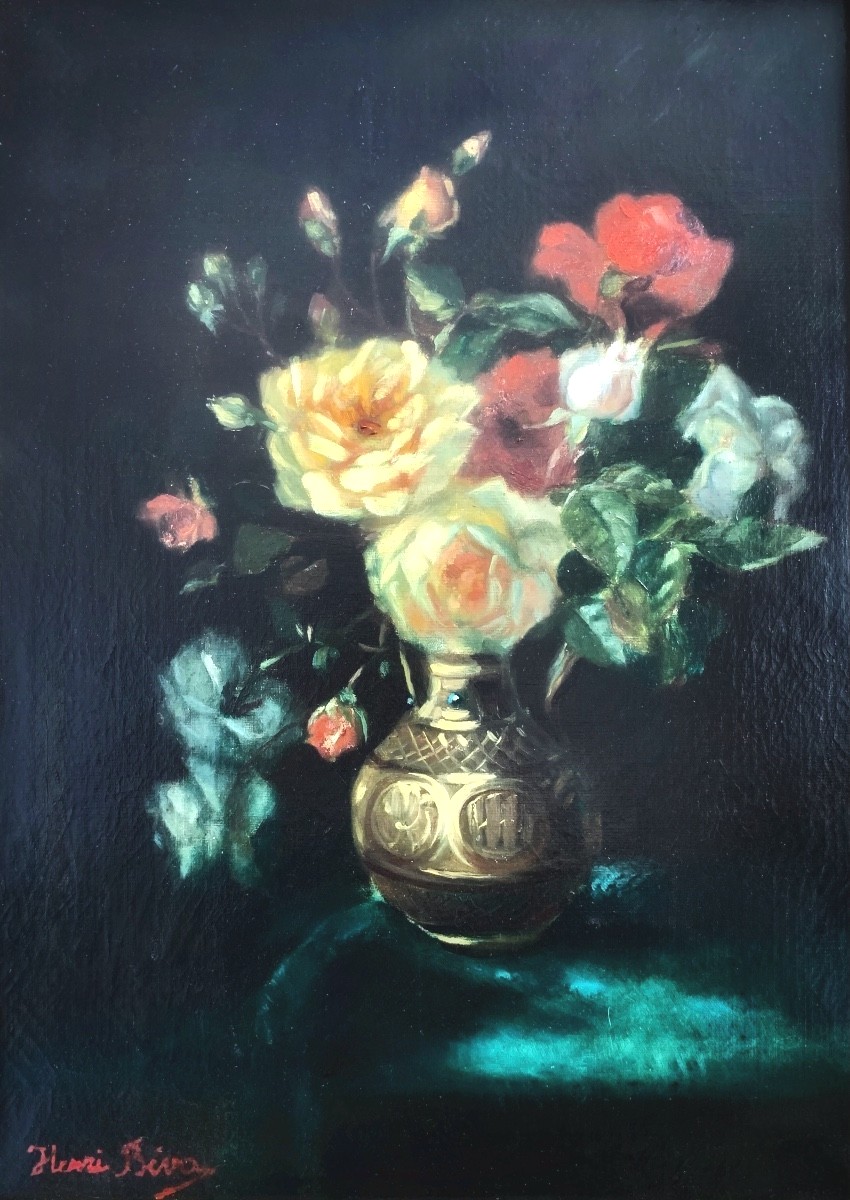 Étude florale de roses, Henry Biva (1848-1928), École française-photo-2