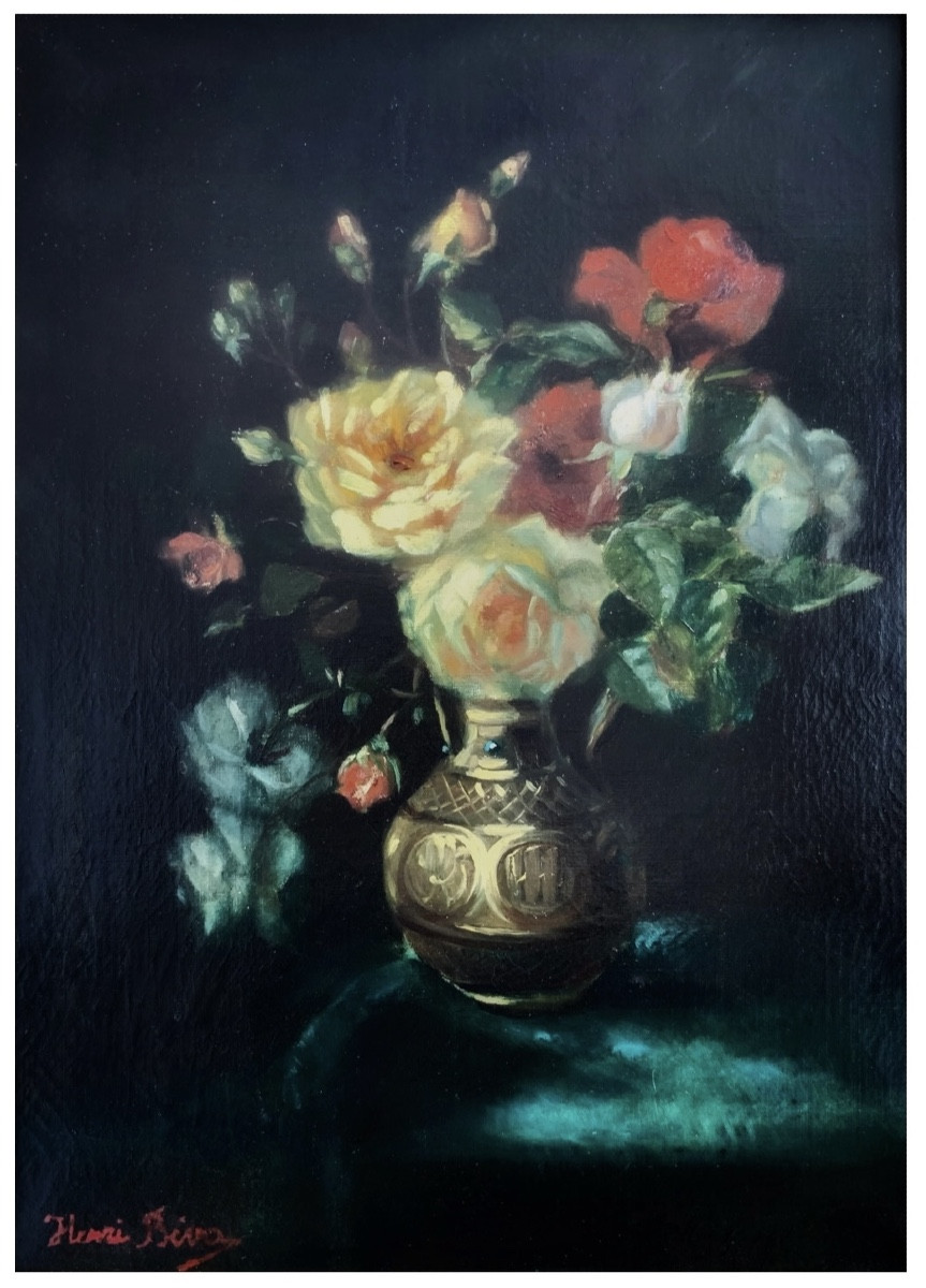 Étude florale de roses, Henry Biva (1848-1928), École française-photo-1