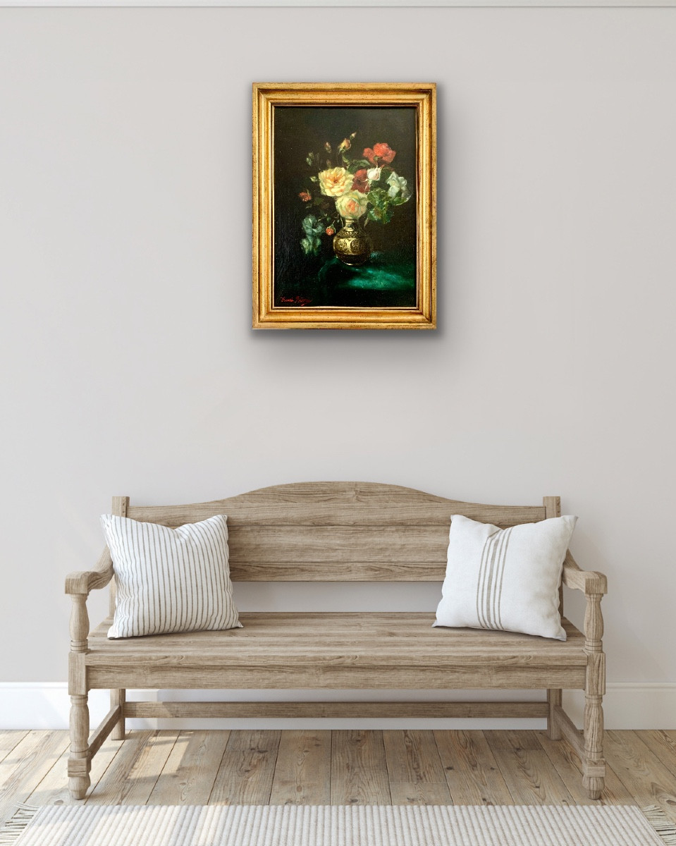 Étude florale de roses, Henry Biva (1848-1928), École française-photo-6