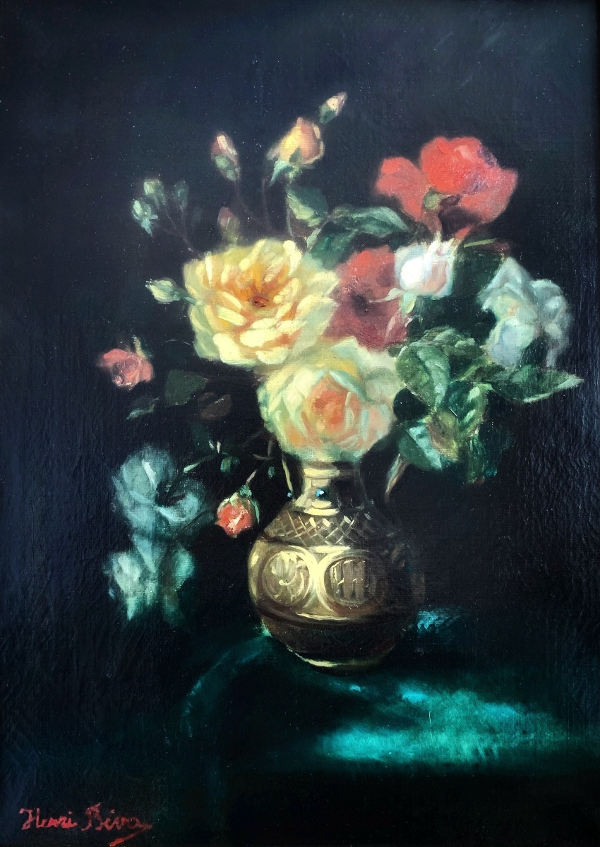 Étude florale de roses, Henry Biva (1848-1928), École française-photo-7