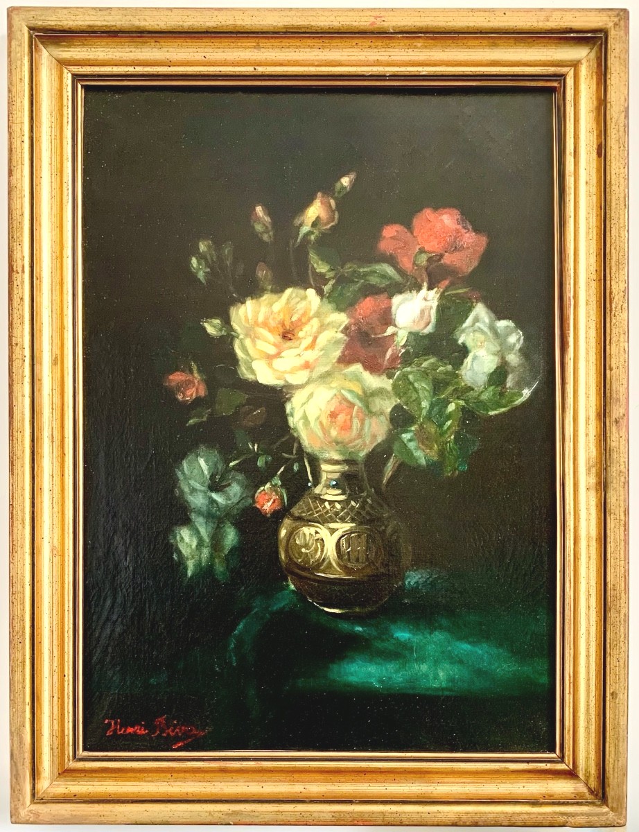 Étude florale de roses, Henry Biva (1848-1928), École française