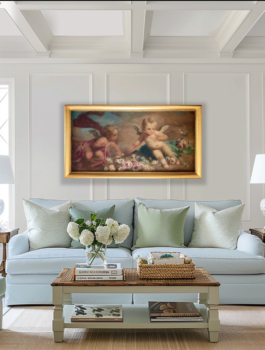 Two Putti With Flowers And Butterfly, Circle Of François Boucher (1703-1770) -photo-3