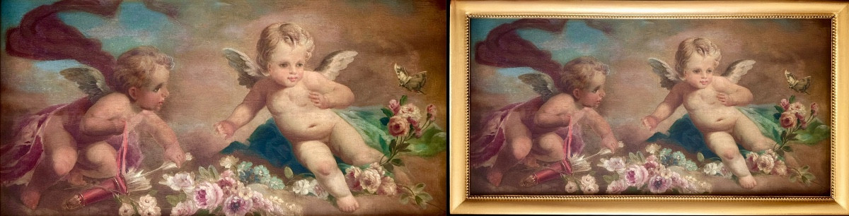 Two Putti With Flowers And Butterfly, Circle Of François Boucher (1703-1770) -photo-4