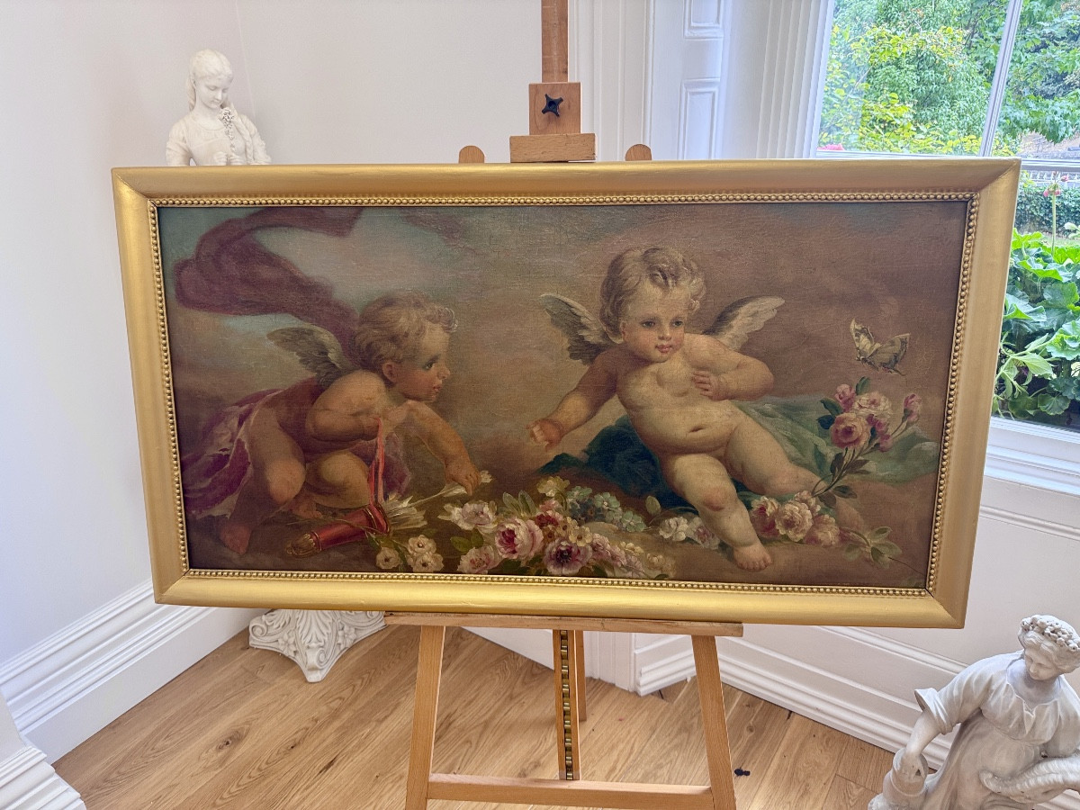 Two Putti With Flowers And Butterfly, Circle Of François Boucher (1703-1770) -photo-3