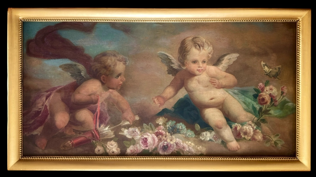 Two Putti With Flowers And Butterfly, Circle Of François Boucher (1703-1770) -photo-6