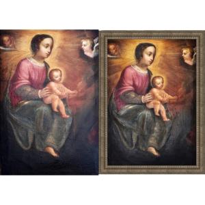 Vierge à l'Enfant Avec Deux Anges, (xvii-xviii) Suiveur d'Orsola Maddalena Caccia