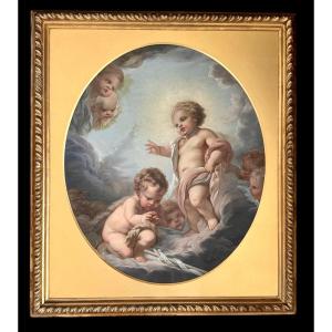 Baby Jesus, Infant St John And Cherubs, Leopoldo Dumini (1825-1908)