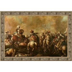 Scène de bataille de cavalerie du XVIIe siècle, Manière de Pandolofo Reschi (1643-1699)