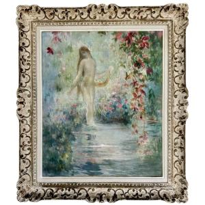 " Baigneuse nue au bord d’une rivière"-Henri Le Riche (1868-1944)