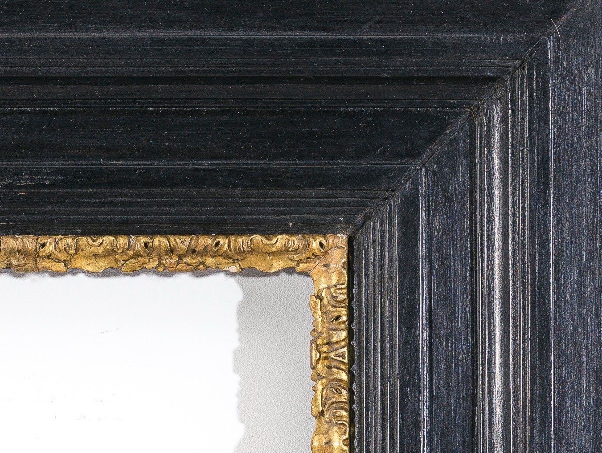 Superbe Cadre Noir Ancien Du 18ème Ou 19ème Siècle Avec Filet Doré Vue : 42 X 32,5 Cm -photo-2