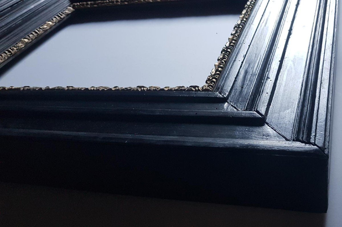 Superbe Cadre Noir Ancien Du 18ème Ou 19ème Siècle Avec Filet Doré Vue : 42 X 32,5 Cm -photo-3