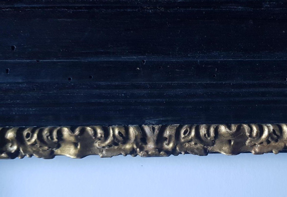 Superbe Cadre Noir Ancien Du 18ème Ou 19ème Siècle Avec Filet Doré Vue : 42 X 32,5 Cm -photo-1