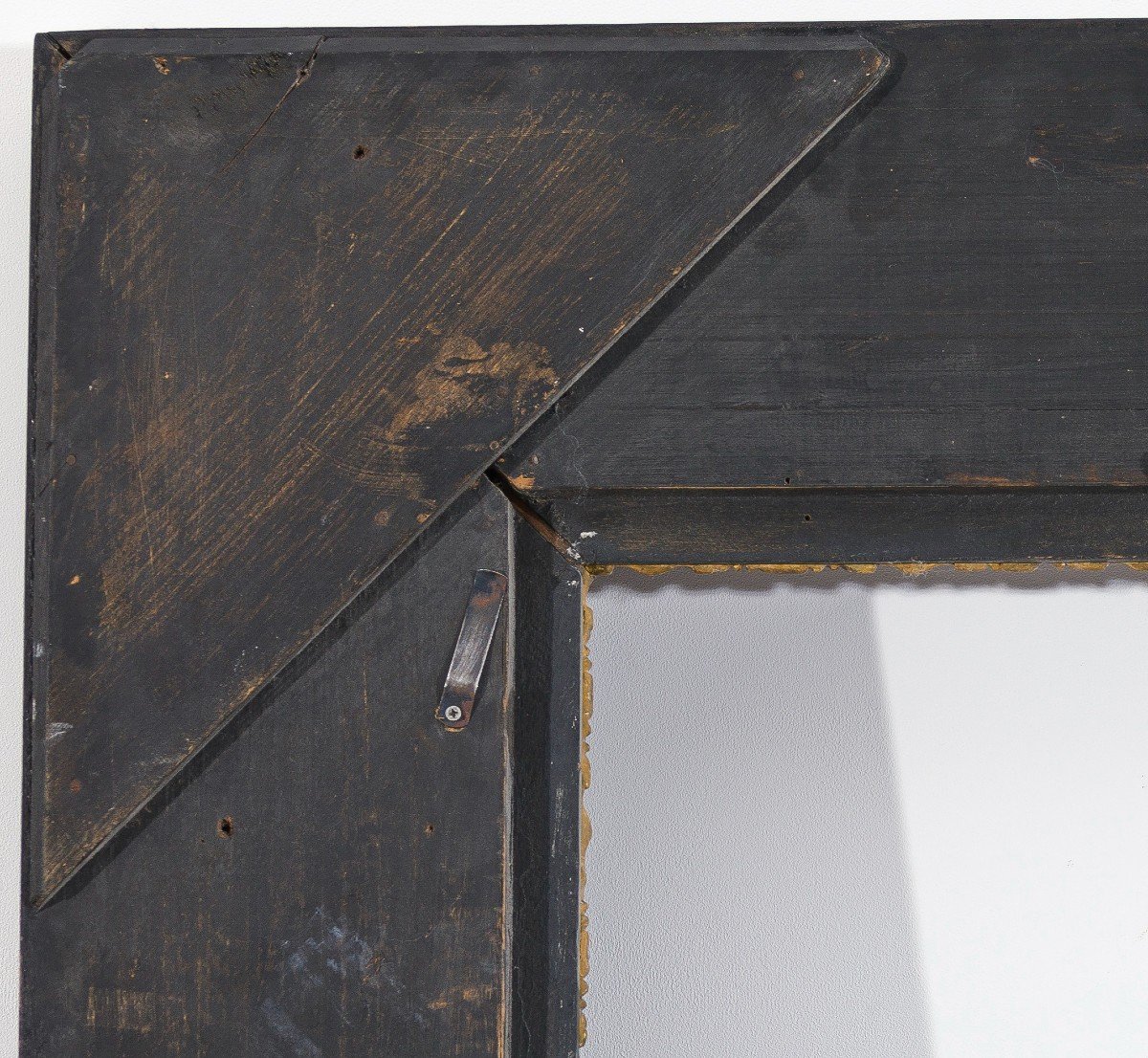 Superbe Cadre Noir Ancien Du 18ème Ou 19ème Siècle Avec Filet Doré Vue : 42 X 32,5 Cm -photo-4
