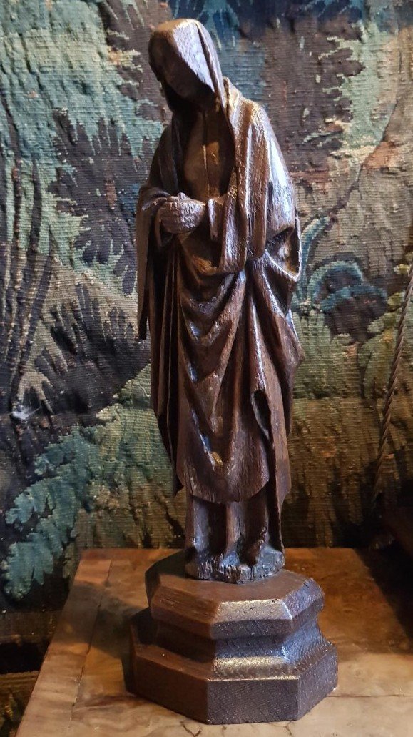 Sculpture Gothique Du XVe Siècle, Vierge En Deuil En Chêne Sculpté, Hauteur 34 Cm-photo-2