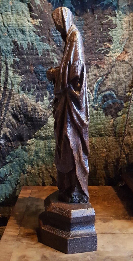 Sculpture Gothique Du XVe Siècle, Vierge En Deuil En Chêne Sculpté, Hauteur 34 Cm-photo-3