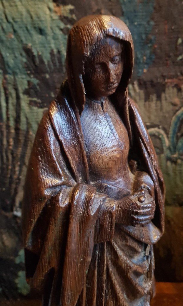 Sculpture Gothique Du XVe Siècle, Vierge En Deuil En Chêne Sculpté, Hauteur 34 Cm-photo-4