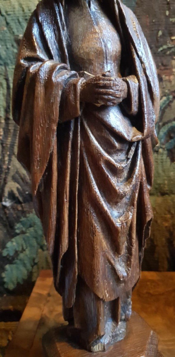 Sculpture Gothique Du XVe Siècle, Vierge En Deuil En Chêne Sculpté, Hauteur 34 Cm-photo-5