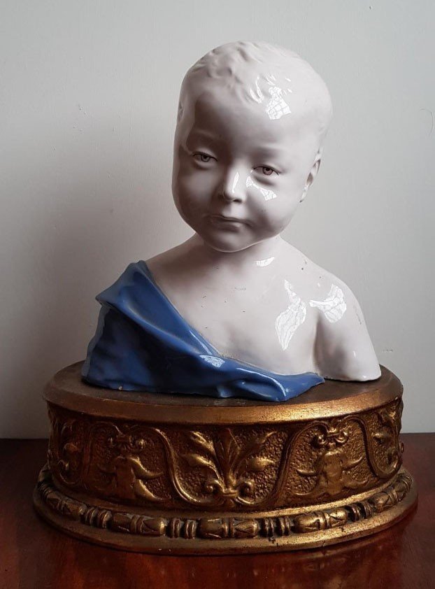 Superbe Buste De Garçon En Terre Cuite émaillée d'Après Luca Della Robbia -photo-2