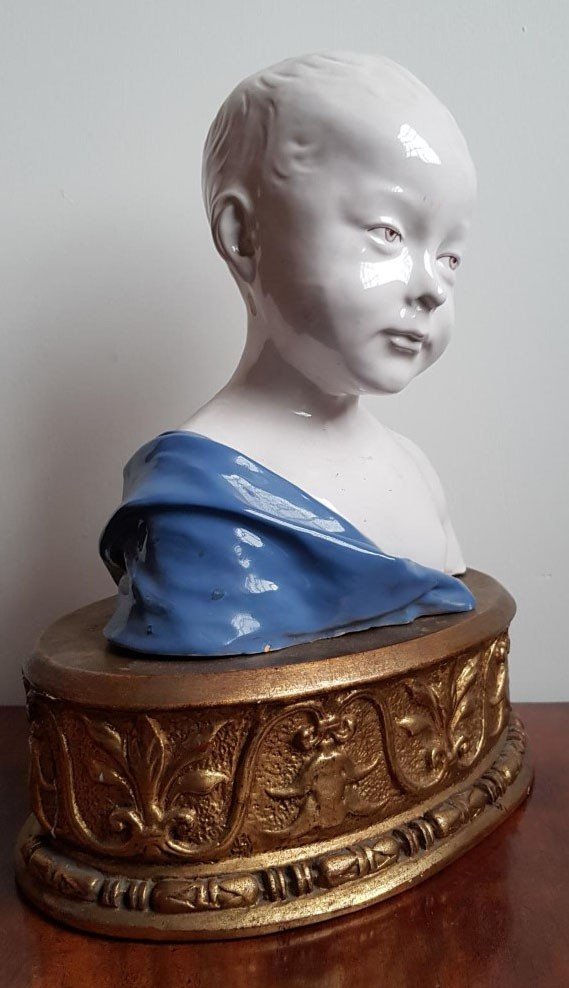 Superbe Buste De Garçon En Terre Cuite émaillée d'Après Luca Della Robbia -photo-2