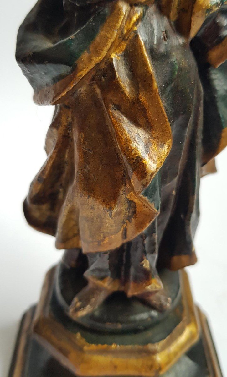 Petite Sculpture Baroque En Bois Polychrome d'Un Saint Du XVIIIe Siècle  Bois Sculpté-photo-5