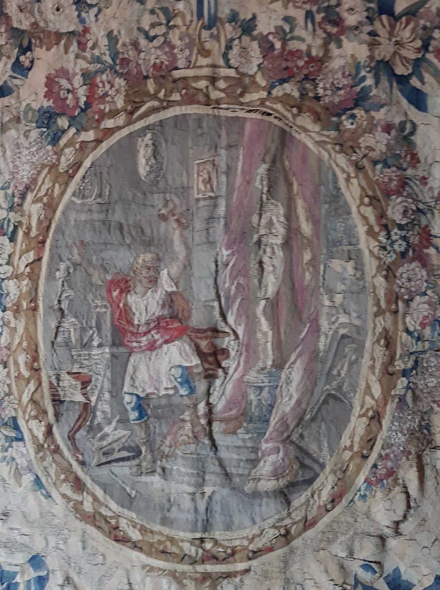 Tapisserie De Beauvais Du 18ème Siècle Avec Scène Mythologique De Pygmalion-photo-3
