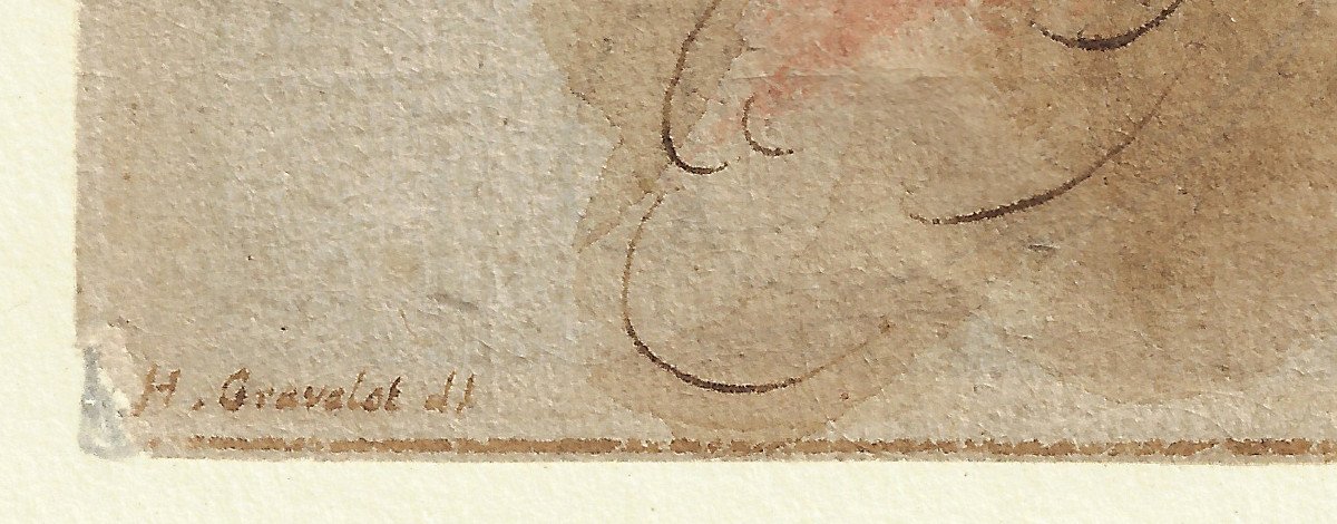 Dessin Ancien XVIIIe Par Hubert François Gravelot (1699-1773)uranie Tenant Une Paire De Compas-photo-4