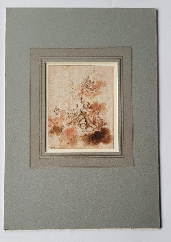 Dessin Ancien XVIIIe Par Hubert François Gravelot (1699-1773)uranie Tenant Une Paire De Compas-photo-1