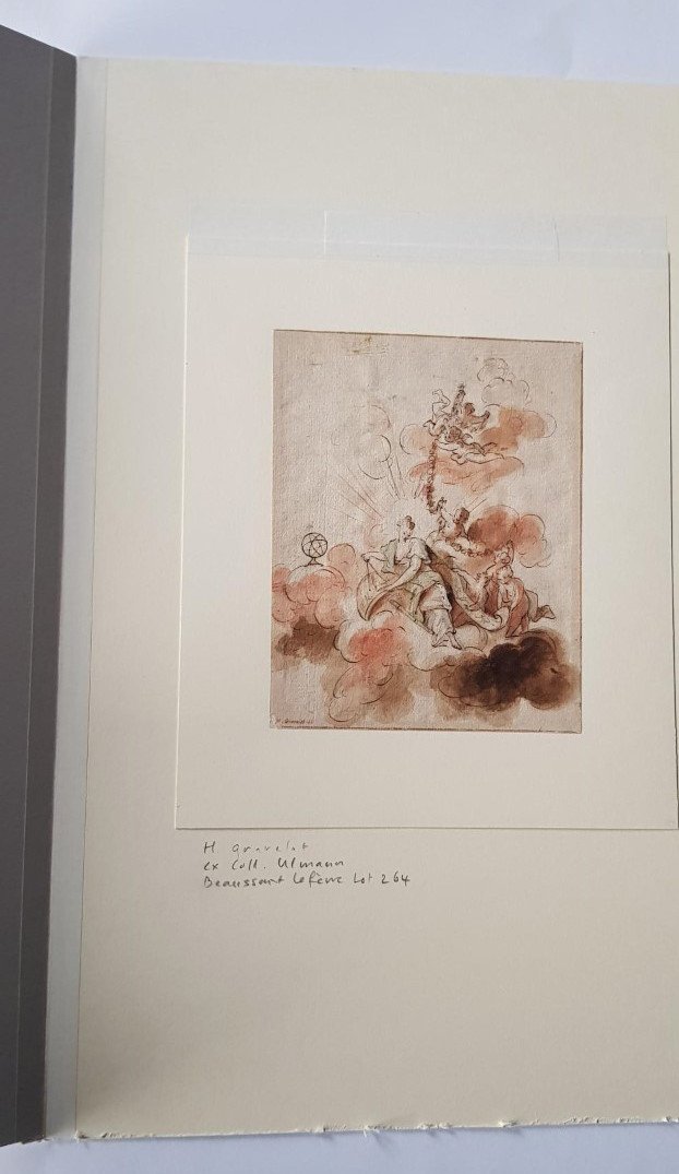Dessin Ancien XVIIIe Par Hubert François Gravelot (1699-1773)uranie Tenant Une Paire De Compas-photo-2
