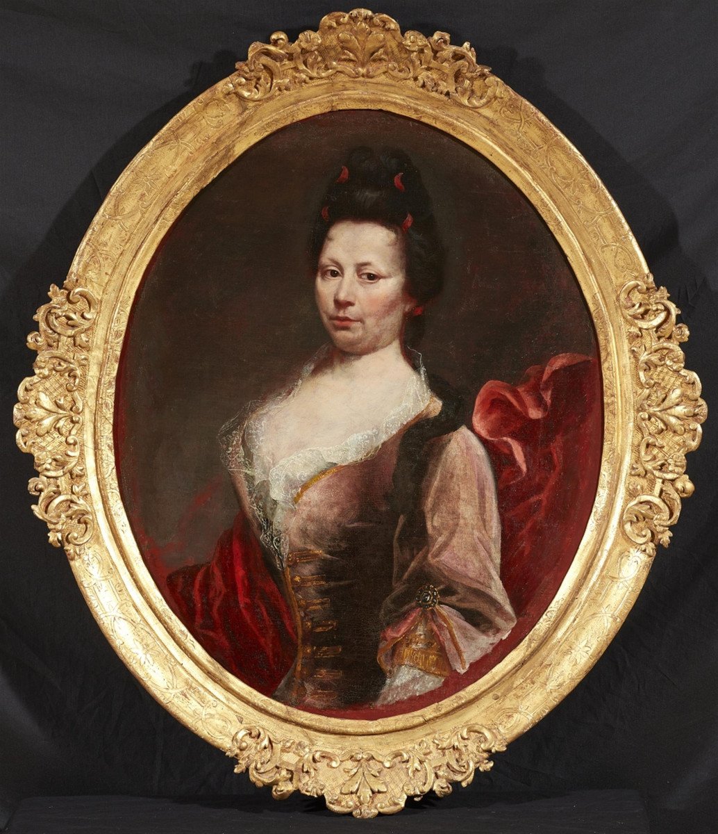 Peinture XVIIIe Attribué à Giovanni Maria Delle Piane (1660-1745) Portrait d'Une Femme Noble-photo-5