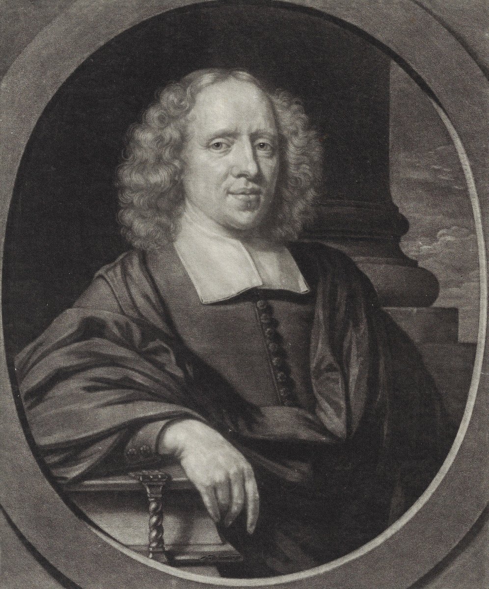 Mezzotinte Du 17e S Par Abraham Blooteling (1640-1690) Portrait De Henricus Van Born Vers 1685 -photo-2