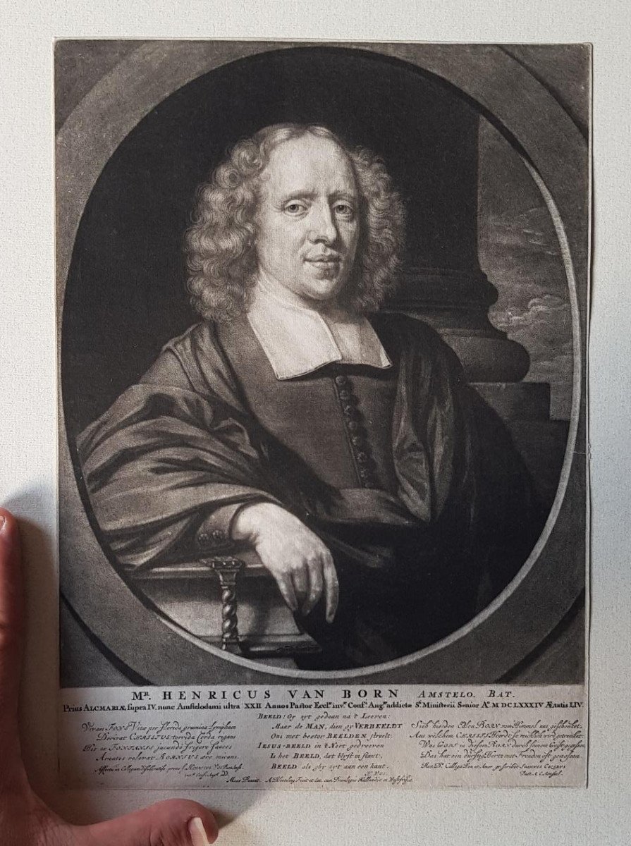 Mezzotinte Du 17e S Par Abraham Blooteling (1640-1690) Portrait De Henricus Van Born Vers 1685 -photo-4