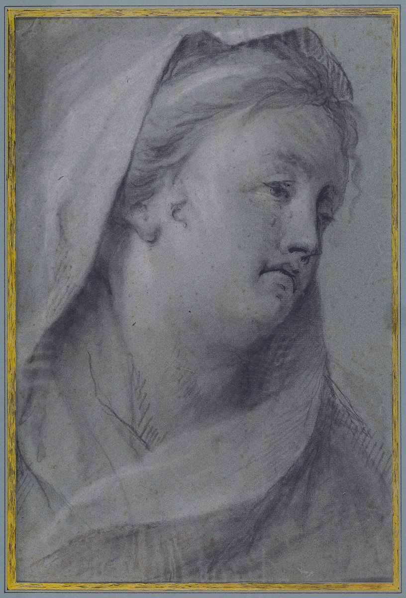 Dessin Ancien Attribué à Jacob De Wit (Amsterdam 1695 - 1754 Amsterdam) La Tête De La Vierge-photo-2