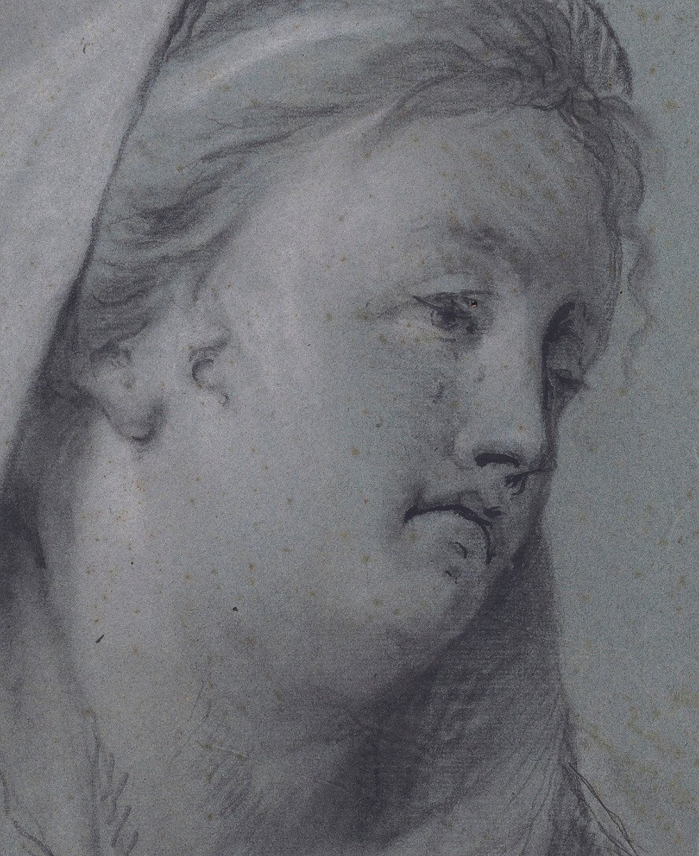Dessin Ancien Attribué à Jacob De Wit (Amsterdam 1695 - 1754 Amsterdam) La Tête De La Vierge-photo-3