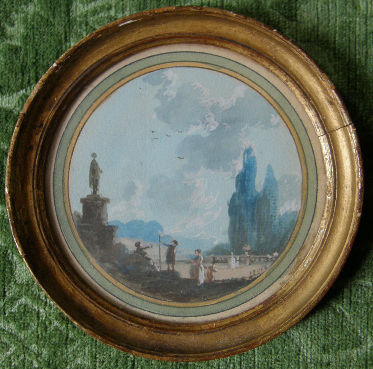 Ensemble De Cinq Dessins Paysages Circulaires XVIIIe Par J-P-L-L Houël 1735-1813 Daté 1784-photo-3
