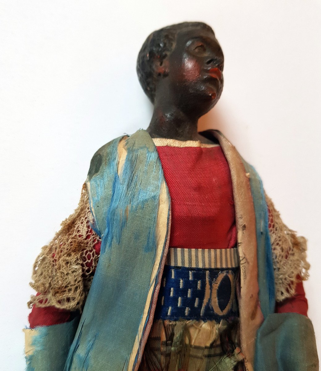  18th Century Neapolitan Creche Figure In Polychrome Carved Wood-photo-2