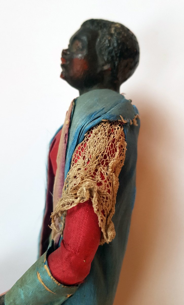  18th Century Neapolitan Creche Figure In Polychrome Carved Wood-photo-3
