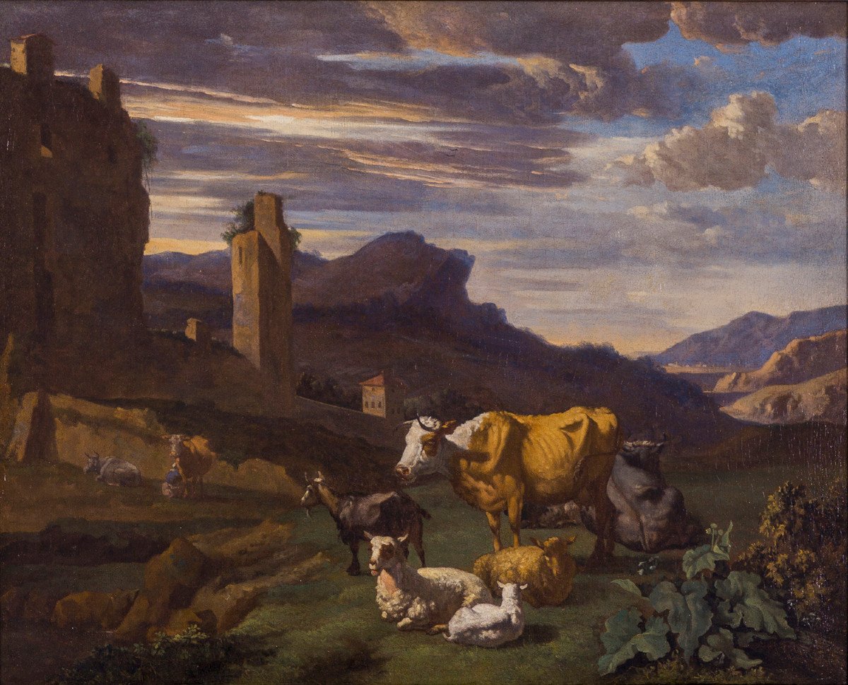 Peinture Ancien XVIIe Willem Romeyn (haarlem C. 1624 - C. 1694 Haarlem) Paysage à l'Italienne