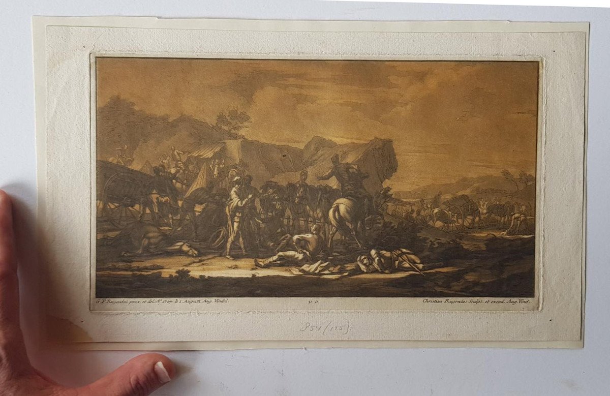 Magnifique Mezzotint Du 18ème Siècle Par Christian Rugendas (1708-1781) d'Après G.p. Rugendas-photo-5