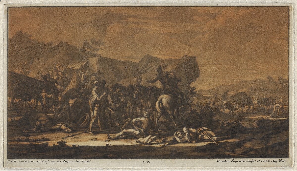 Magnificent 18th-century Mezzotint By Christian Rugendas (1708-1781) After G.p. Rugendas
