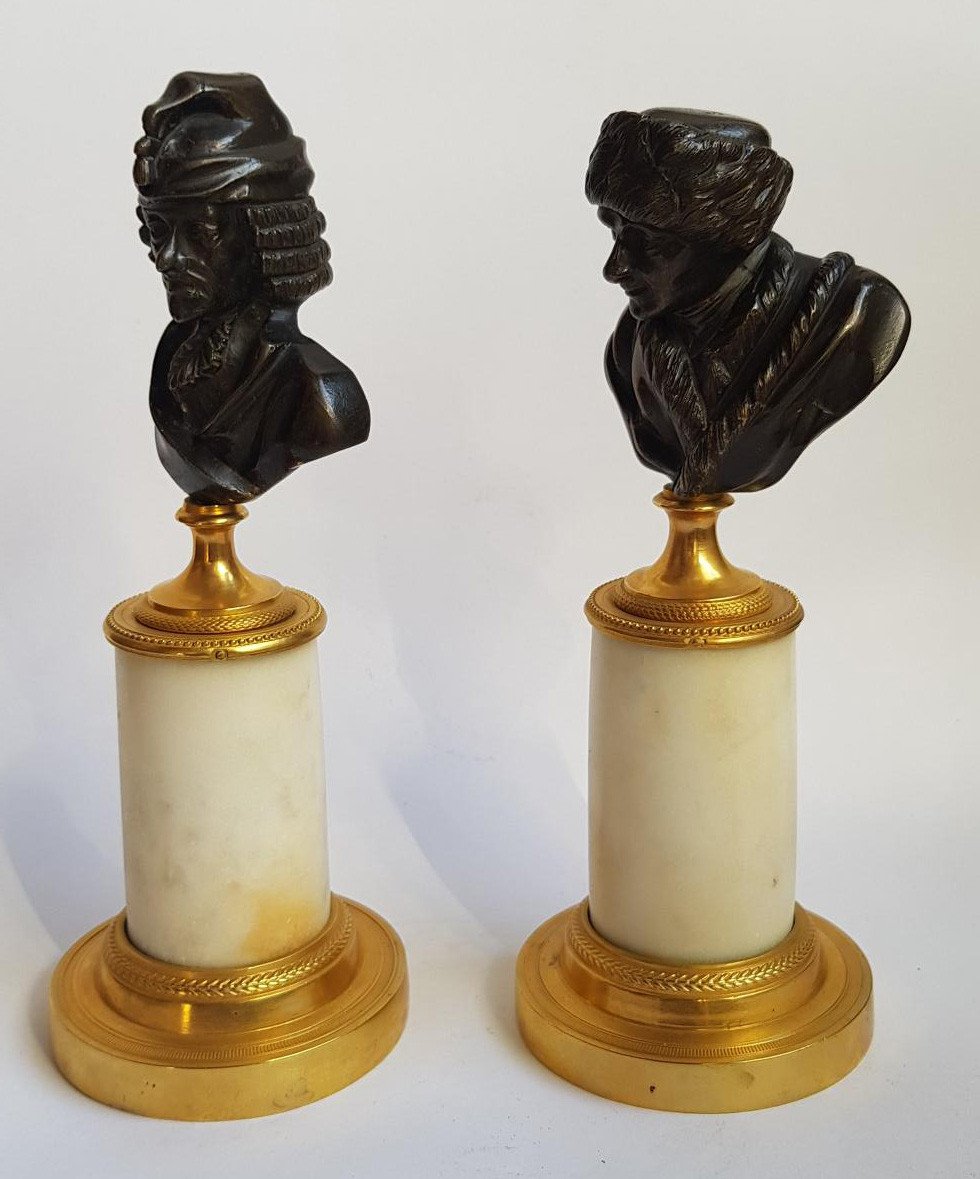 Paire De Bustes En Bronze Et Marbre: Voltaire Et Rousseau, XVIIIe Siècle Français Vers 1770 -photo-2
