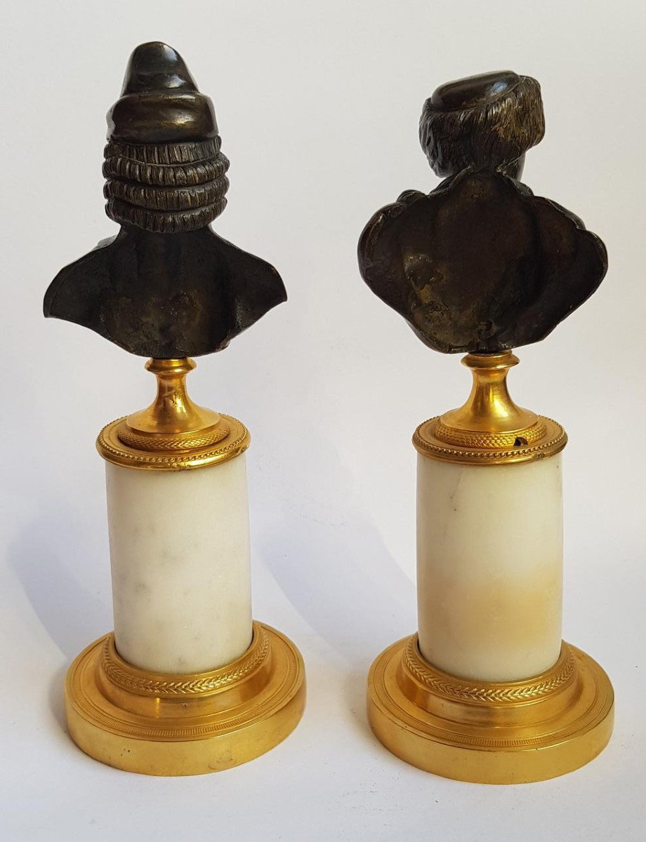 Paire De Bustes En Bronze Et Marbre: Voltaire Et Rousseau, XVIIIe Siècle Français Vers 1770 -photo-1
