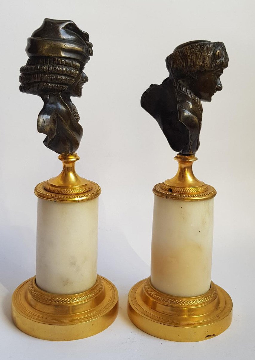 Paire De Bustes En Bronze Et Marbre: Voltaire Et Rousseau, XVIIIe Siècle Français Vers 1770 -photo-2