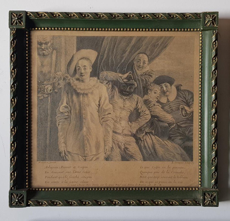 Ensemble De Quatre Gravures Encadrées Du XVIIIe Siècle d'Après Antoine Watteau (1684-1721) -photo-2