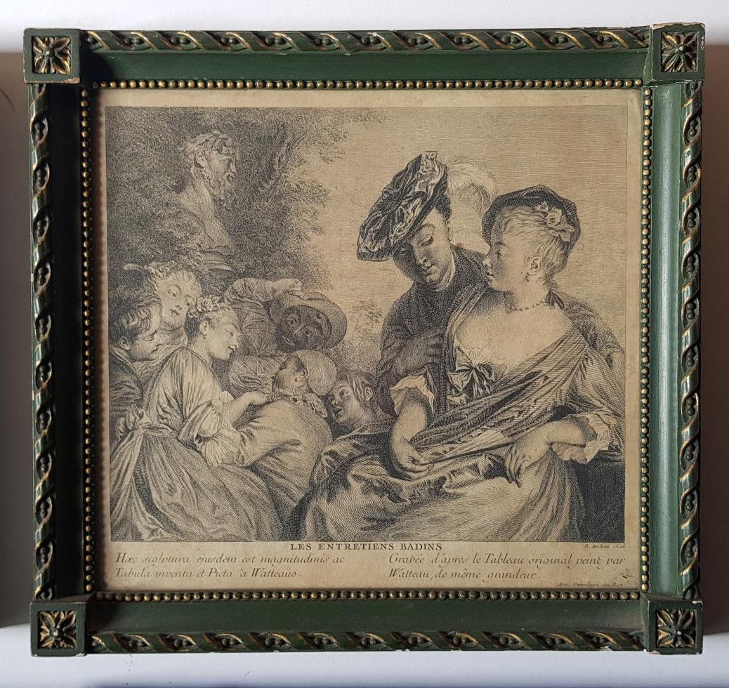 Ensemble De Quatre Gravures Encadrées Du XVIIIe Siècle d'Après Antoine Watteau (1684-1721) -photo-3