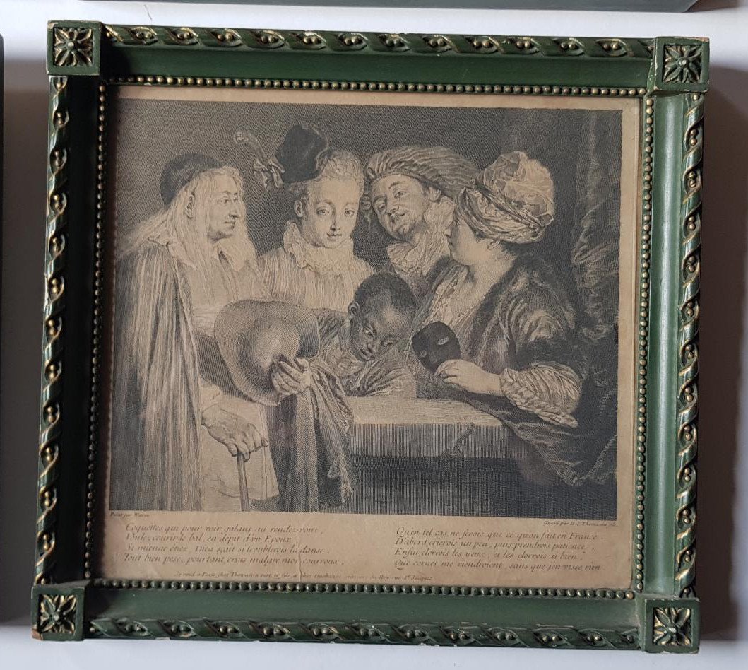 Ensemble De Quatre Gravures Encadrées Du XVIIIe Siècle d'Après Antoine Watteau (1684-1721) -photo-1