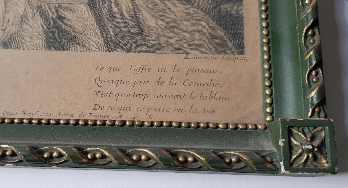 Ensemble De Quatre Gravures Encadrées Du XVIIIe Siècle d'Après Antoine Watteau (1684-1721) -photo-6