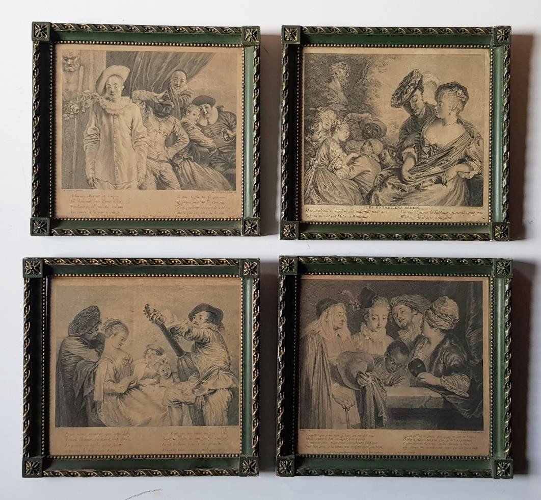 Ensemble De Quatre Gravures Encadrées Du XVIIIe Siècle d'Après Antoine Watteau (1684-1721) 