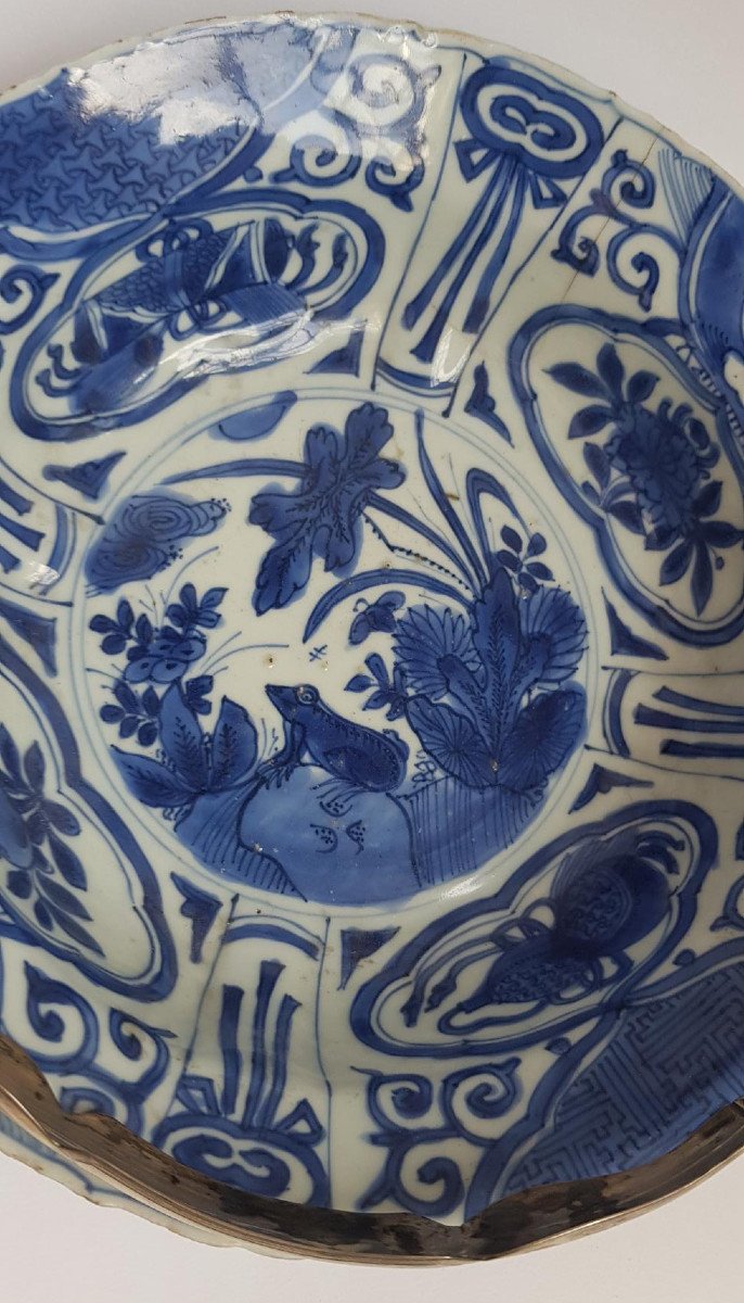 “kraak” Bowl From The Wanli Period (1573-1620) In Blue And White Porcelain With Silver Handle-photo-4